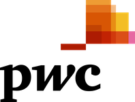 the letters pwc and a yellow and orange design