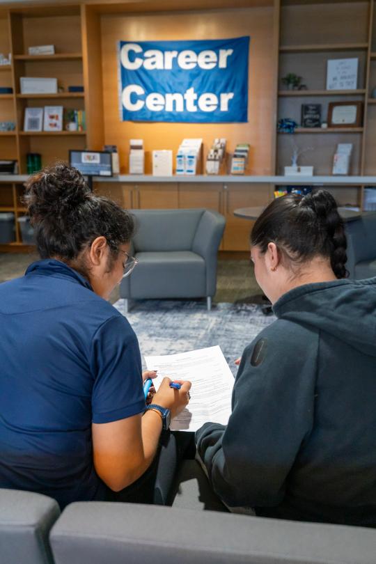 Students doing work in Career Center